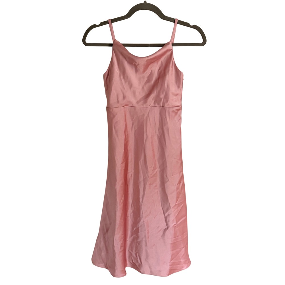Revelry Junior Bridesmaid Dress Pink Satin Cowl Neck Adjustable Straps Size 8